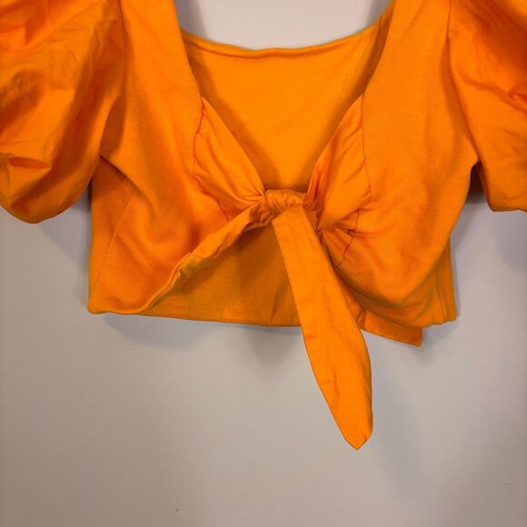 Anthropologie Orange Cropped Puff Sleeve Top Size Small - Picture 5 of 6